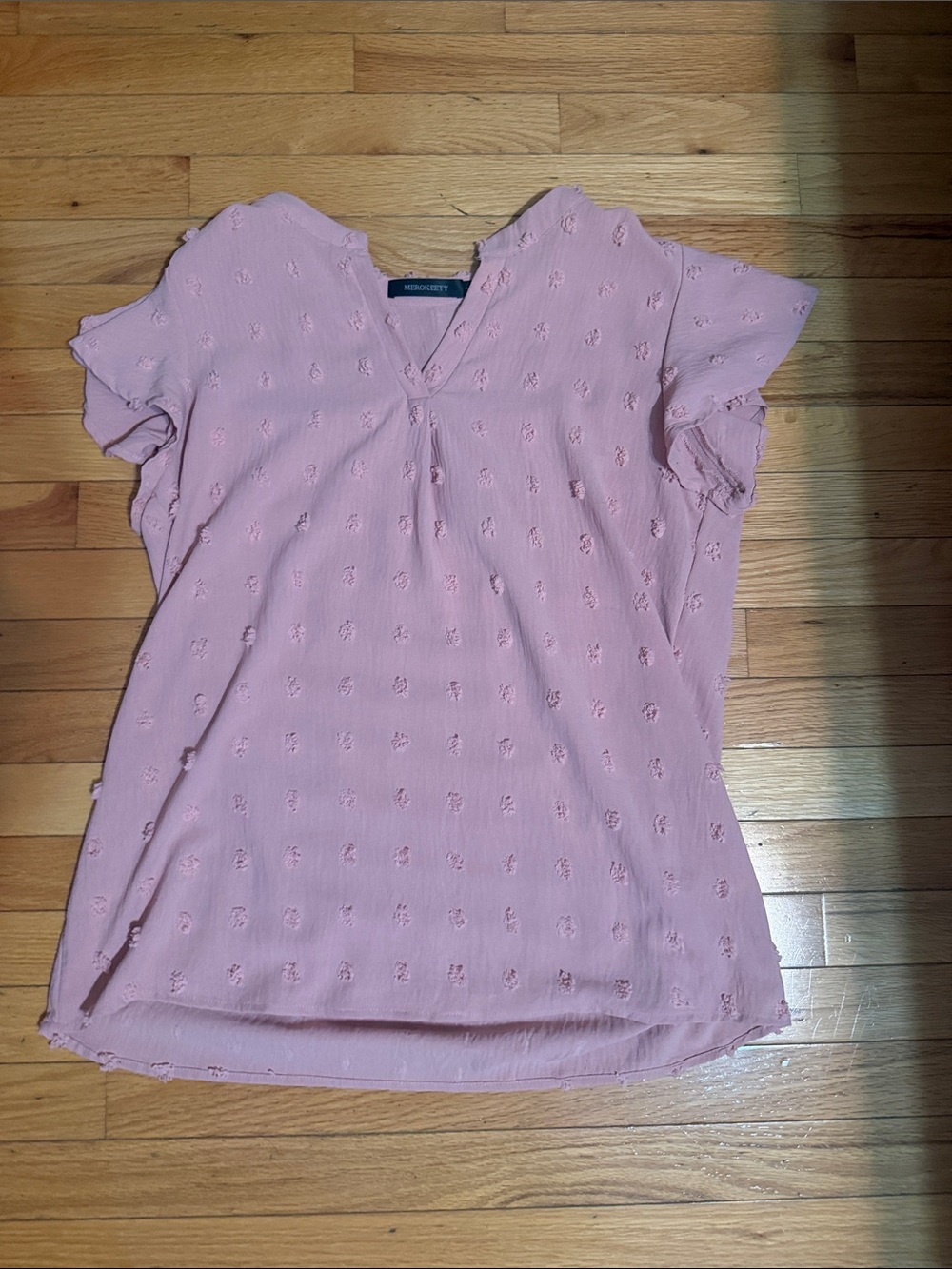 Marc New York Blush Pink Textured Flutter Sleeve V-Neck Blouse